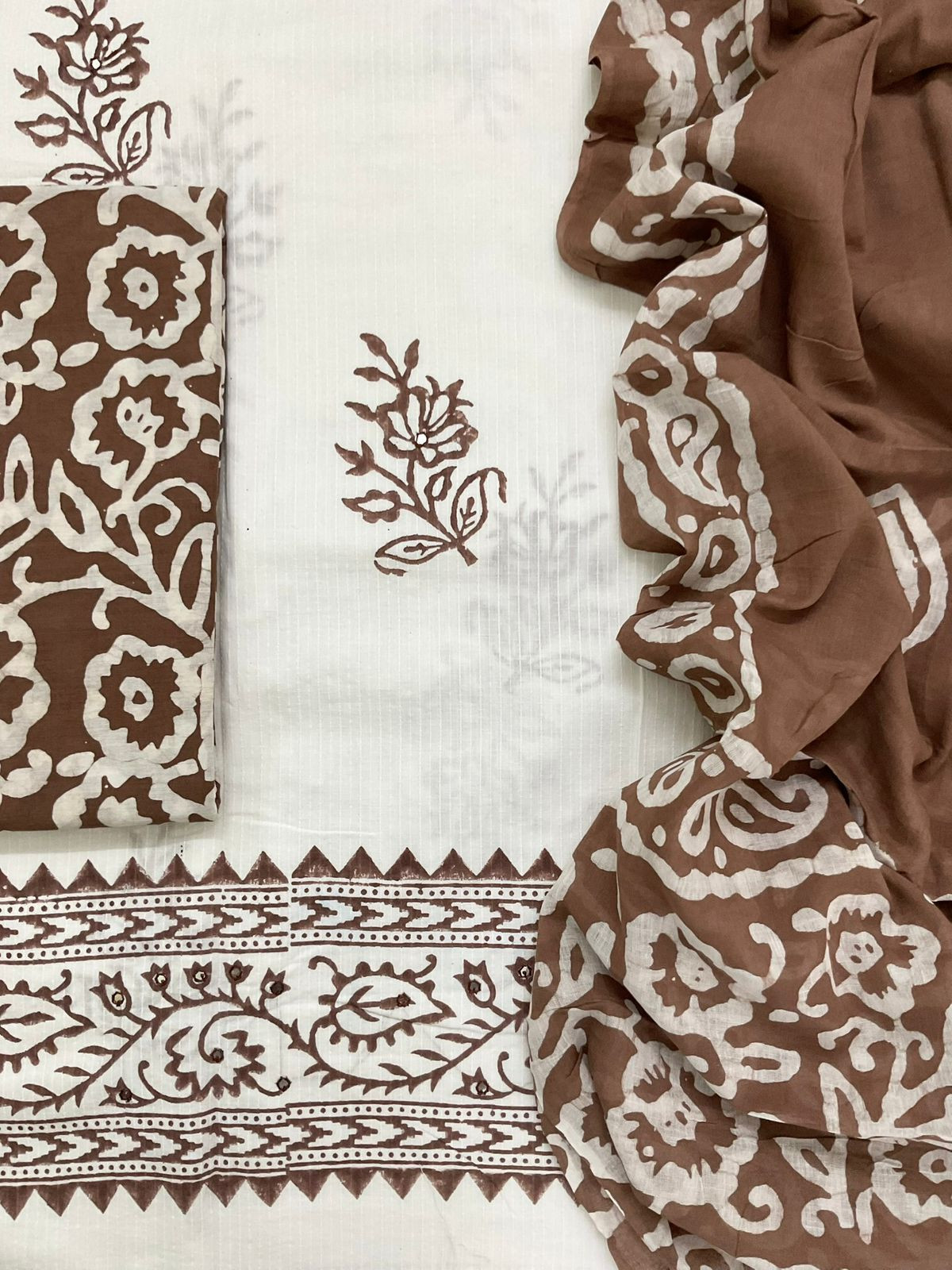 Pure Cotton Self Weaved Prinetd Embroidered Suit - Off White