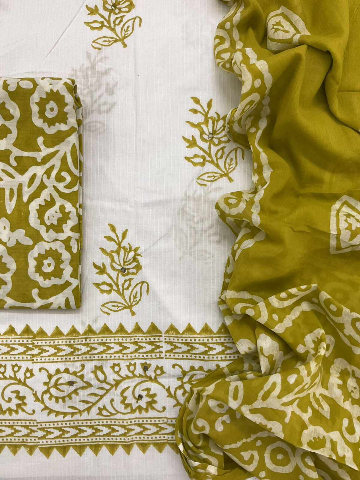 Pure Cotton Self Weaved Prinetd Embroidered Suit - Off White