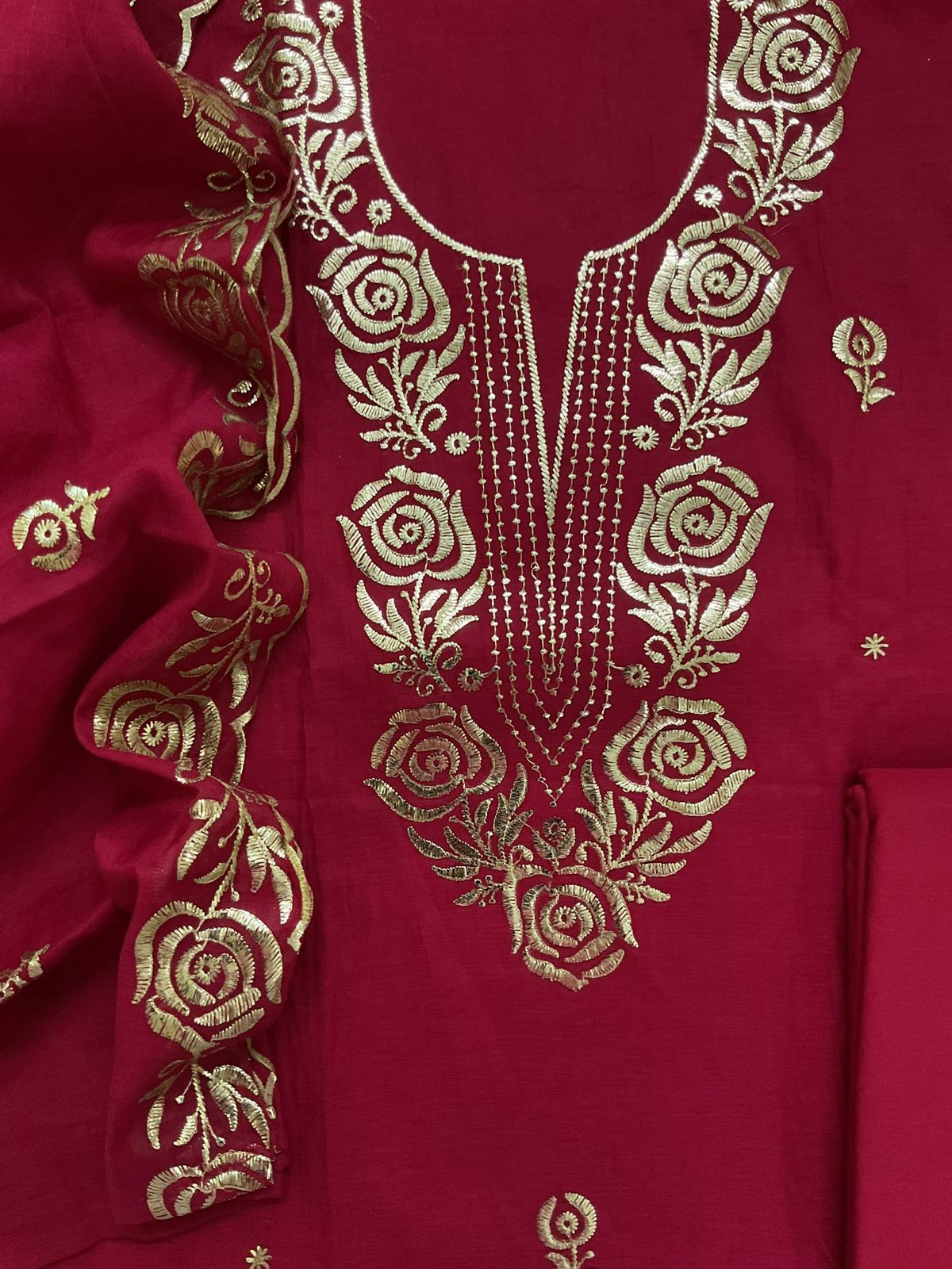 Soft Chanderi Embroidered Suit - Maroon