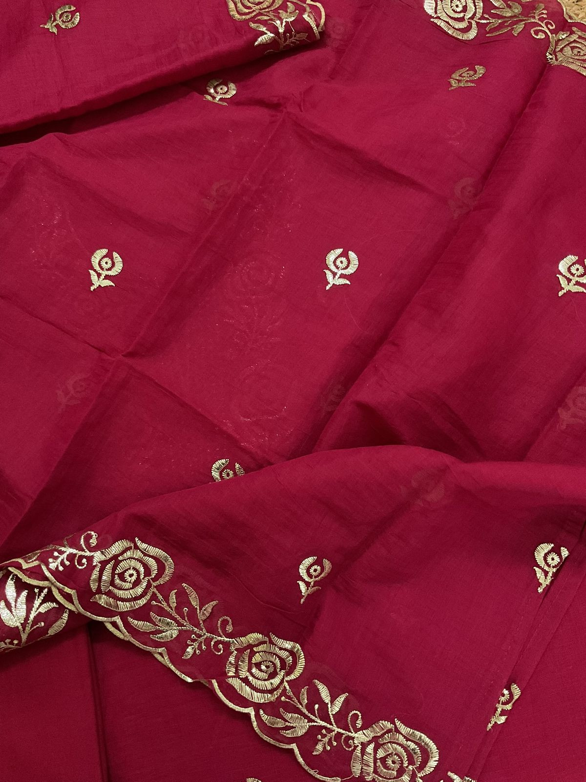 Soft Chanderi Embroidered Suit - Maroon