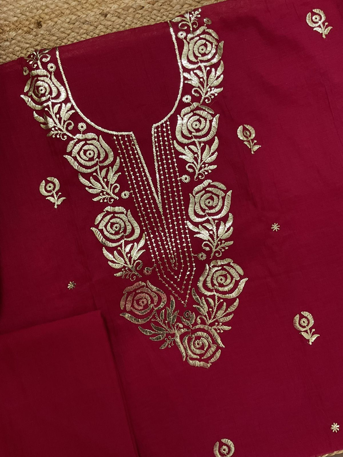 Soft Chanderi Embroidered Suit - Maroon