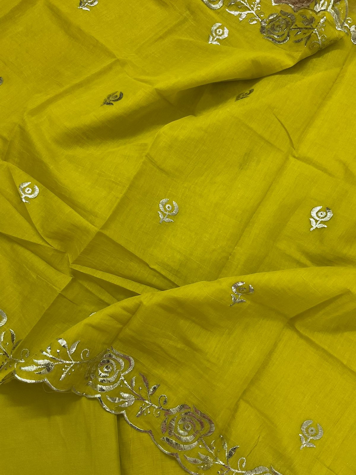 Soft Chanderi Embroidered Suit - Lime Green