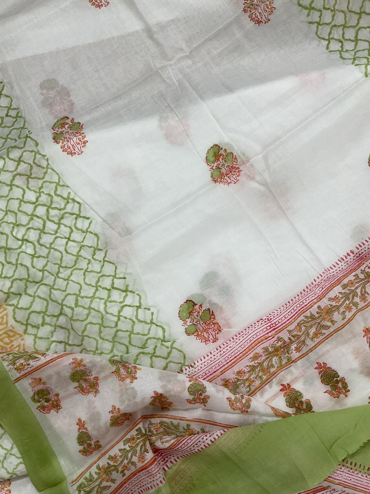 Pure Cotton Printed Embroidered Suit - White