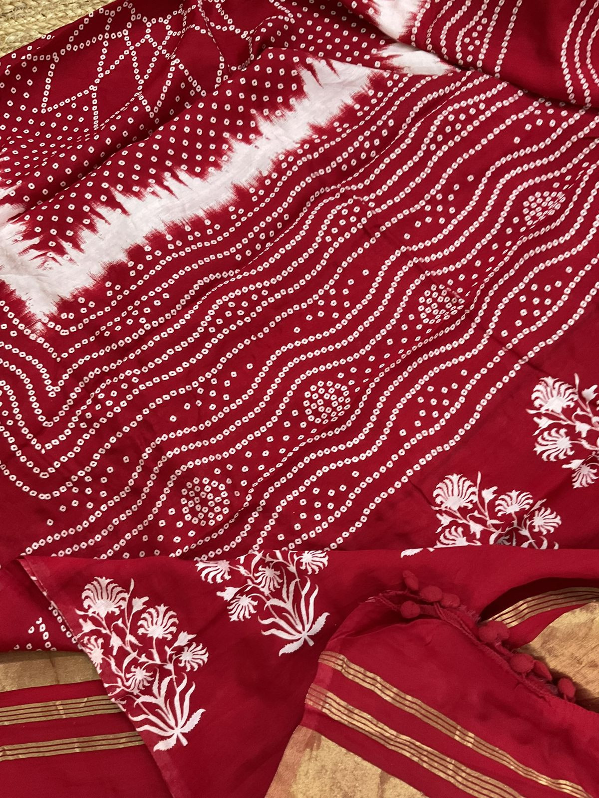 Soft Modal Cotton Printed Banarasi Weaved Suit - Red