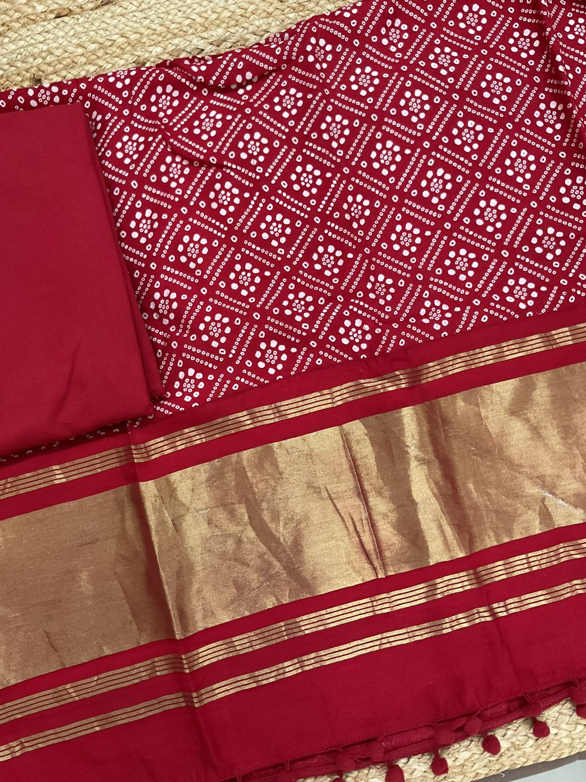 Soft Modal Cotton Printed Banarasi Weaved Suit - Red