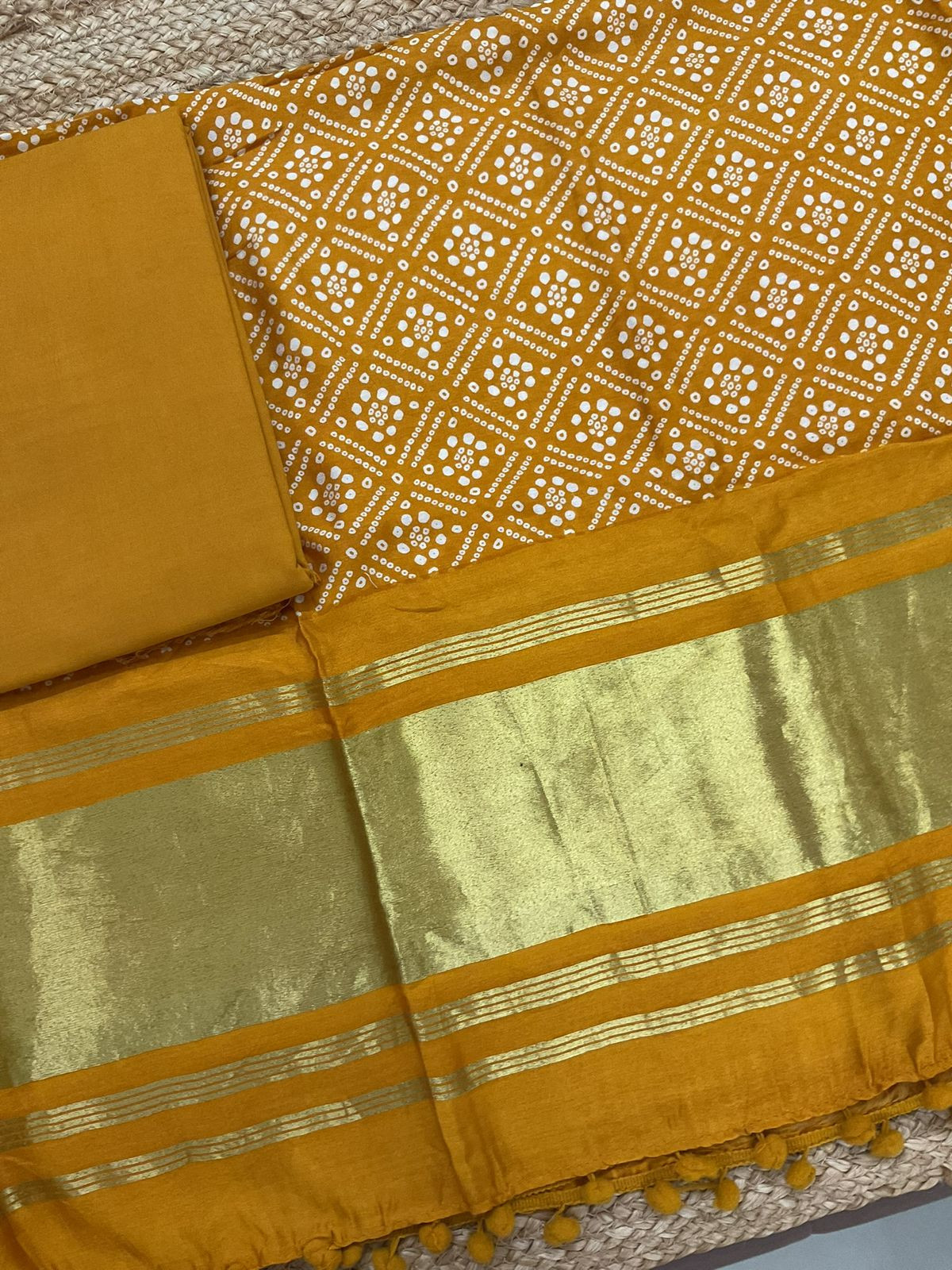 Soft Modal Cotton Printed Banarasi Weaved Suit - Yellow