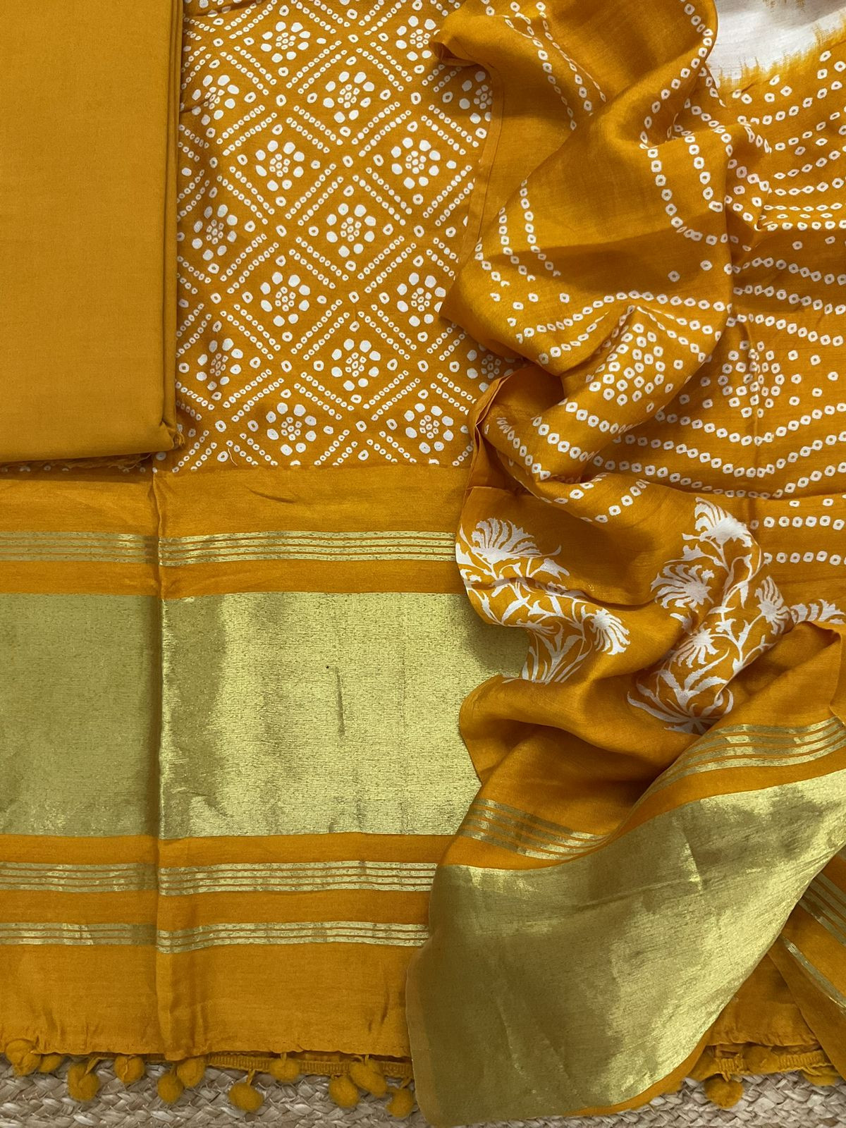 Soft Modal Cotton Printed Banarasi Weaved Suit - Yellow
