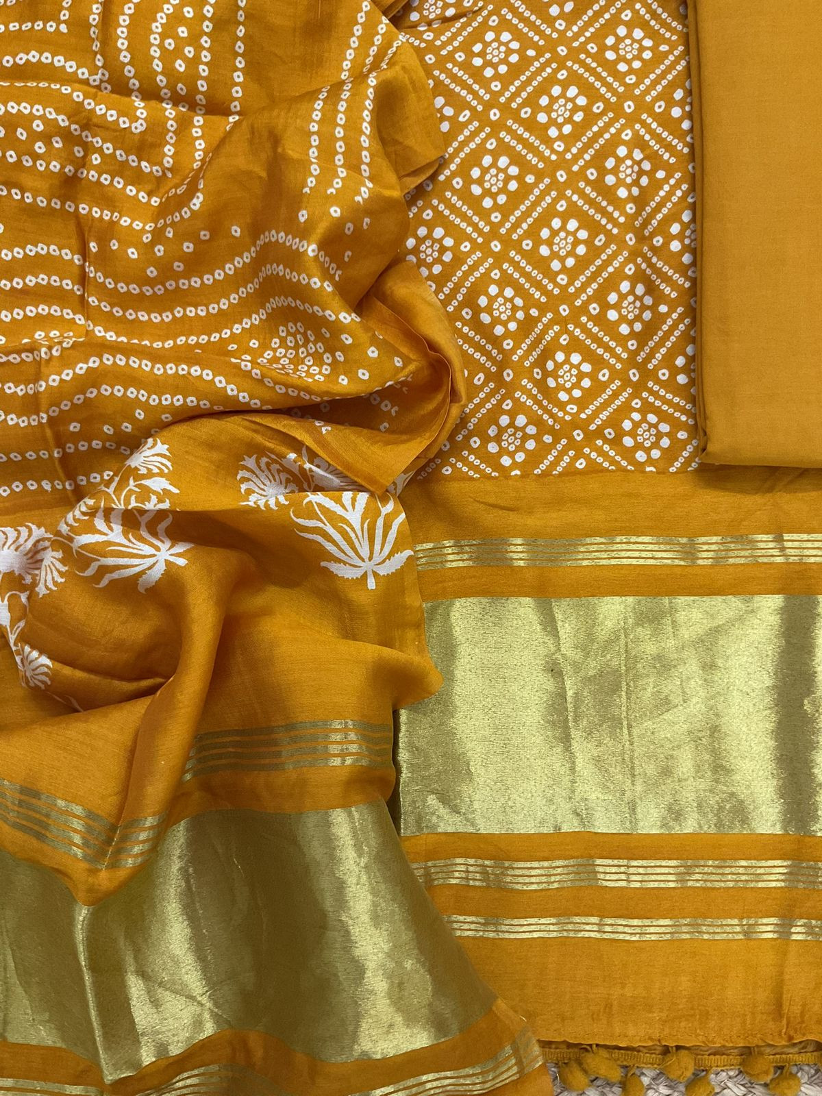 Soft Modal Cotton Printed Banarasi Weaved Suit - Yellow