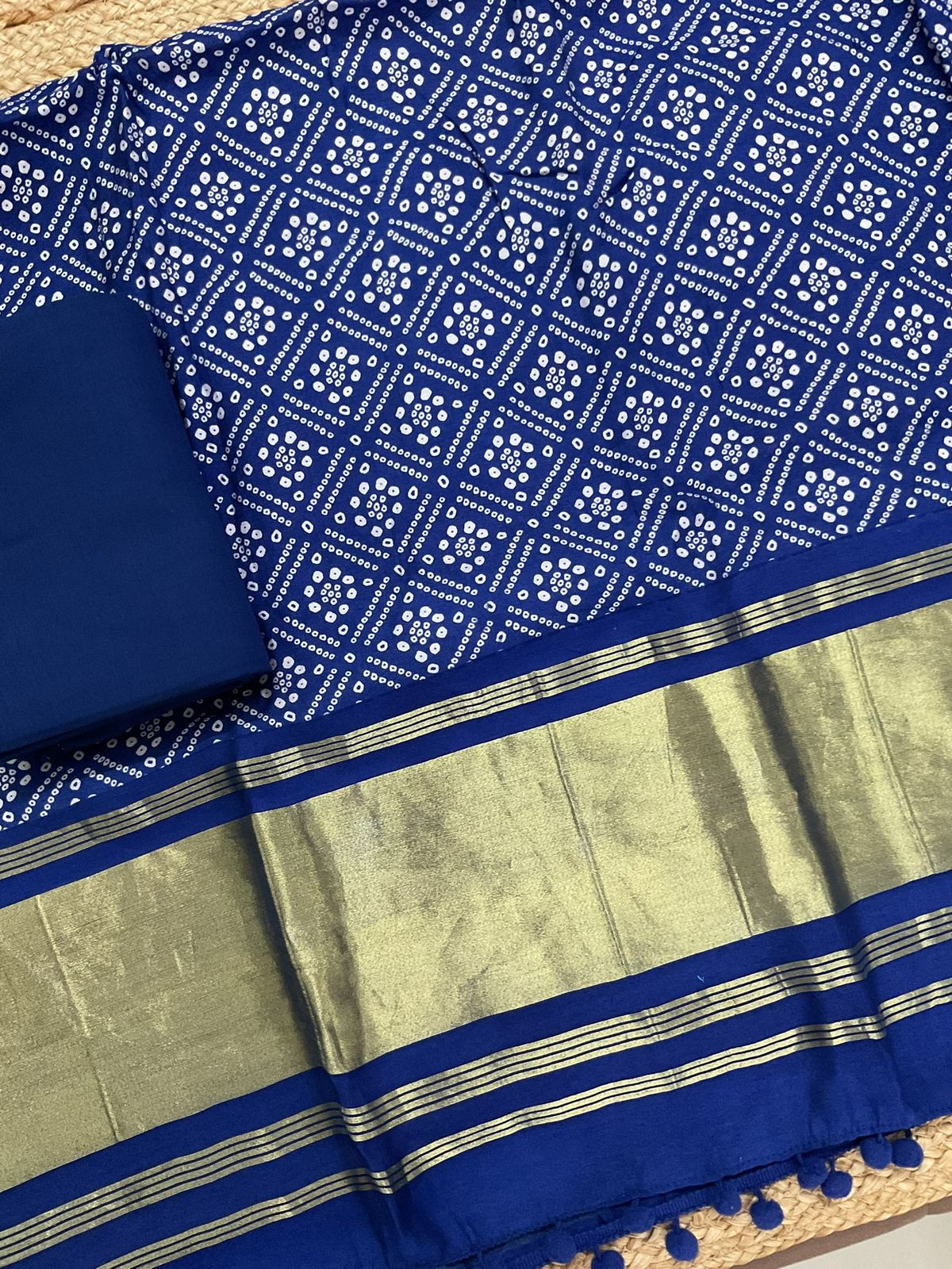 Soft Modal Cotton Printed Banarasi Weaved Suit - Blue