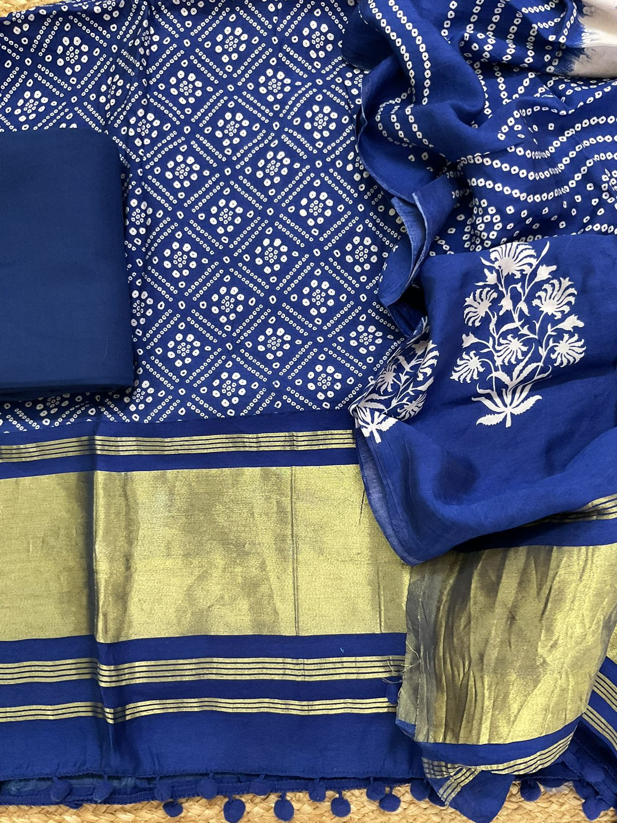 Soft Modal Cotton Printed Banarasi Weaved Suit - Blue