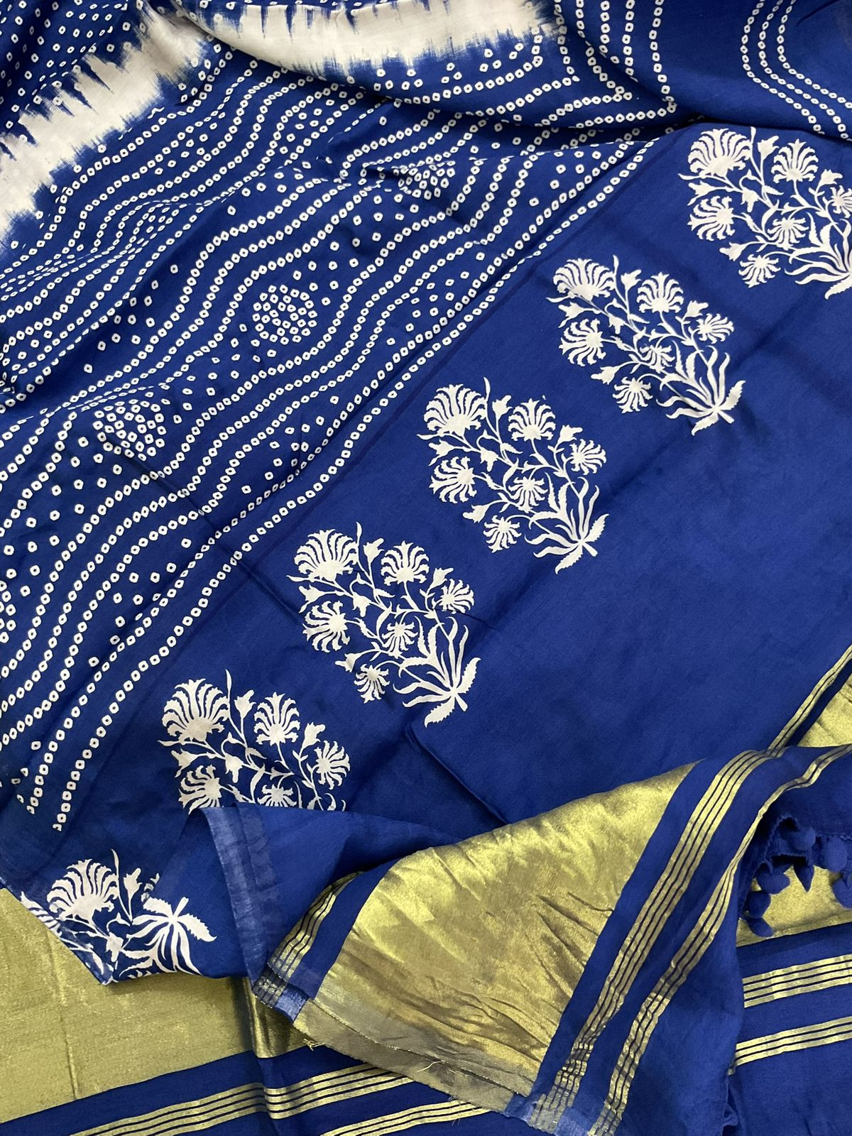 Soft Modal Cotton Printed Banarasi Weaved Suit - Blue