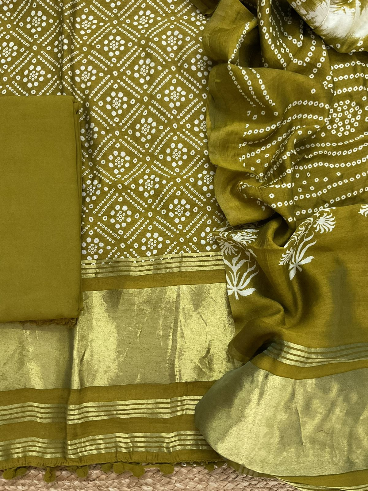 Soft Modal Cotton Printed Banarasi Weaved Suit - Green