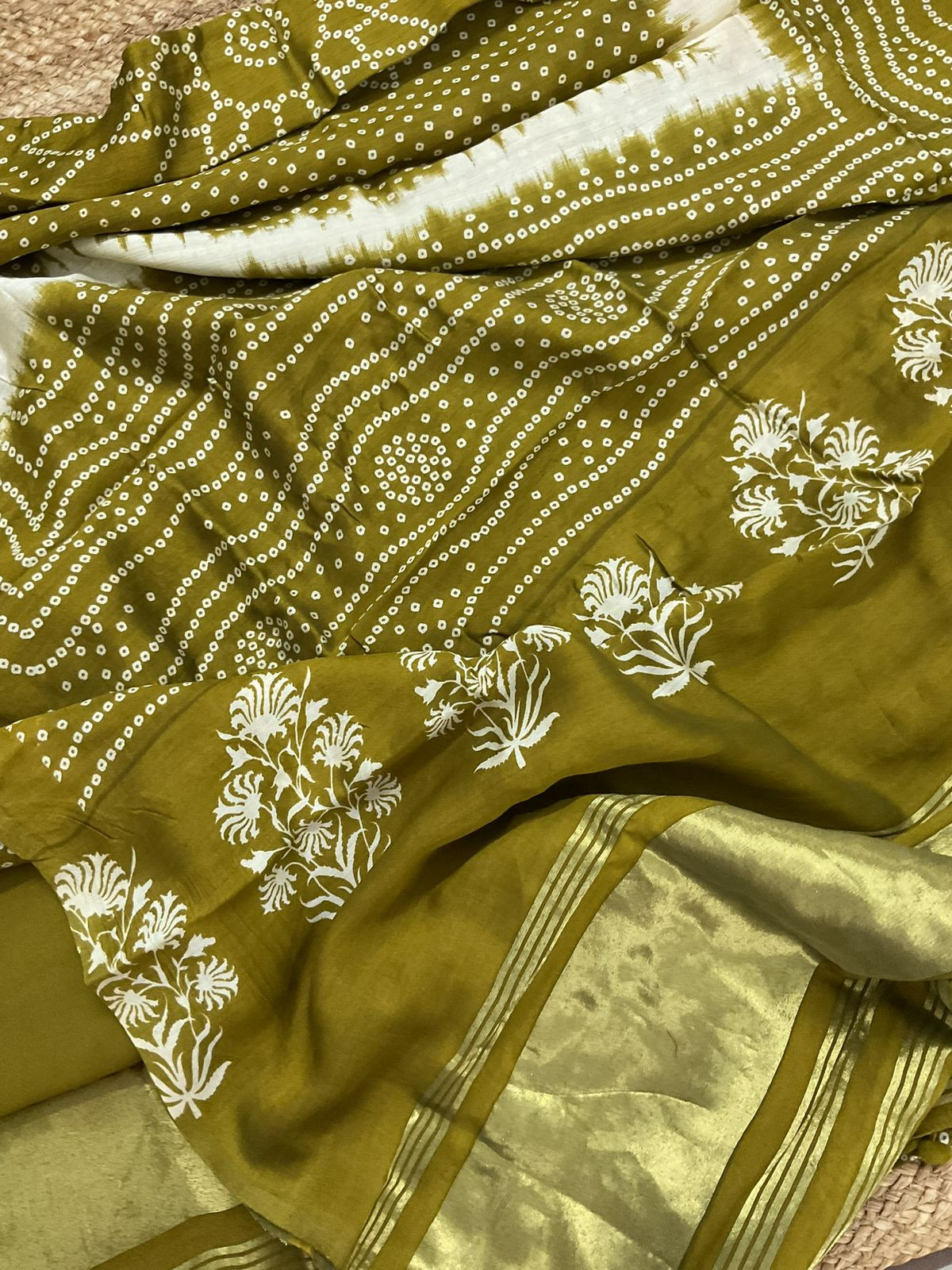 Soft Modal Cotton Printed Banarasi Weaved Suit - Green