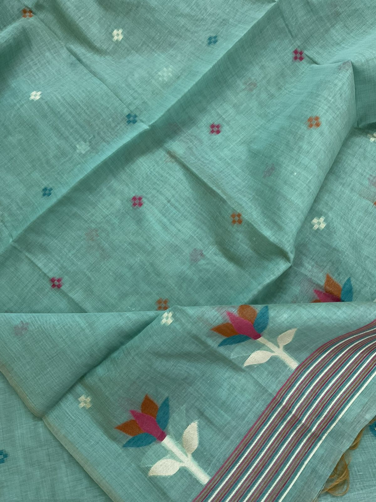 Soft Slub Chanderi Jamdani Weaved Embroidered Suit - Blue