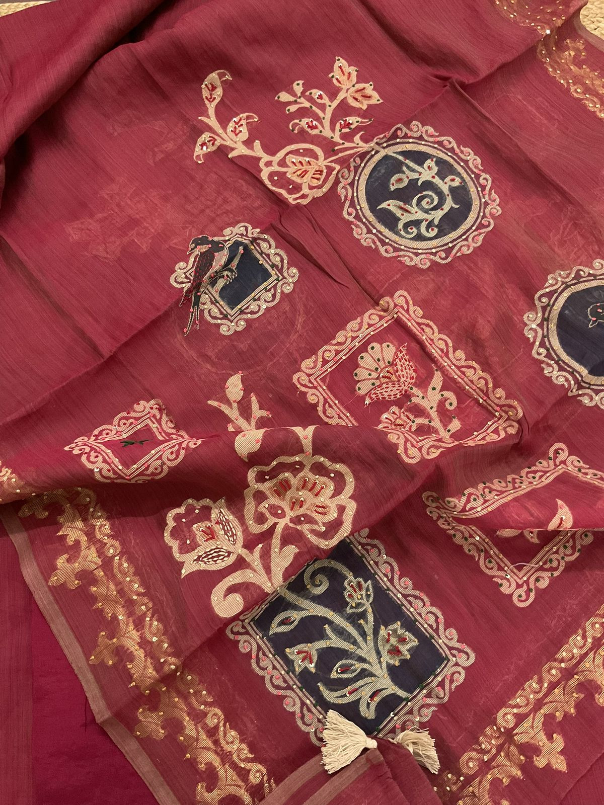 Soft Chanderi Jamdani Weaves Embroidered Suit - Maroon