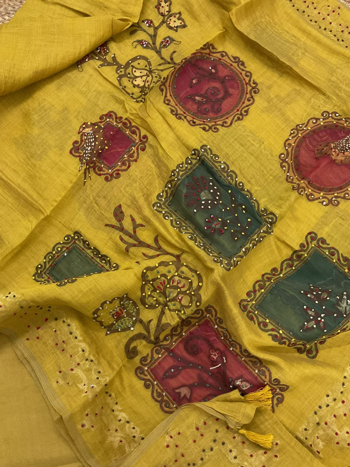 Soft Chanderi Jamdani Weaves Embroidered Suit - Yellow