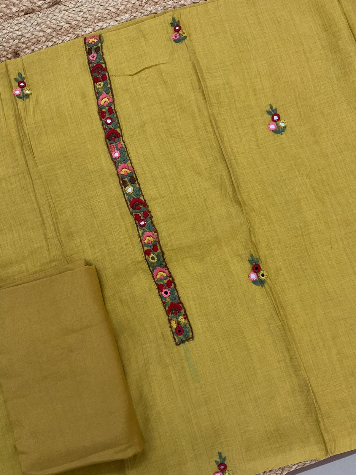 Soft Chanderi Jamdani Weaves Embroidered Suit - Yellow