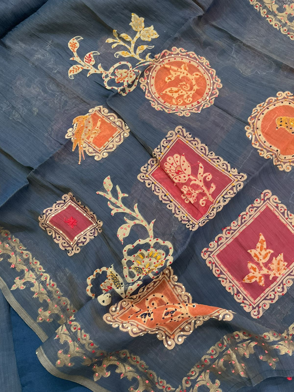 Soft Chanderi Jamdani Weaves Embroidered Suit - Blue