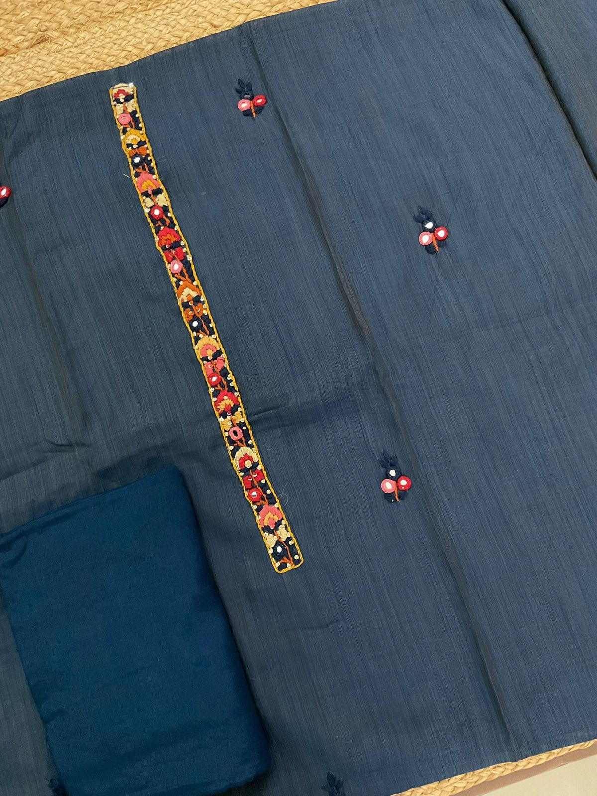 Soft Chanderi Jamdani Weaves Embroidered Suit - Blue