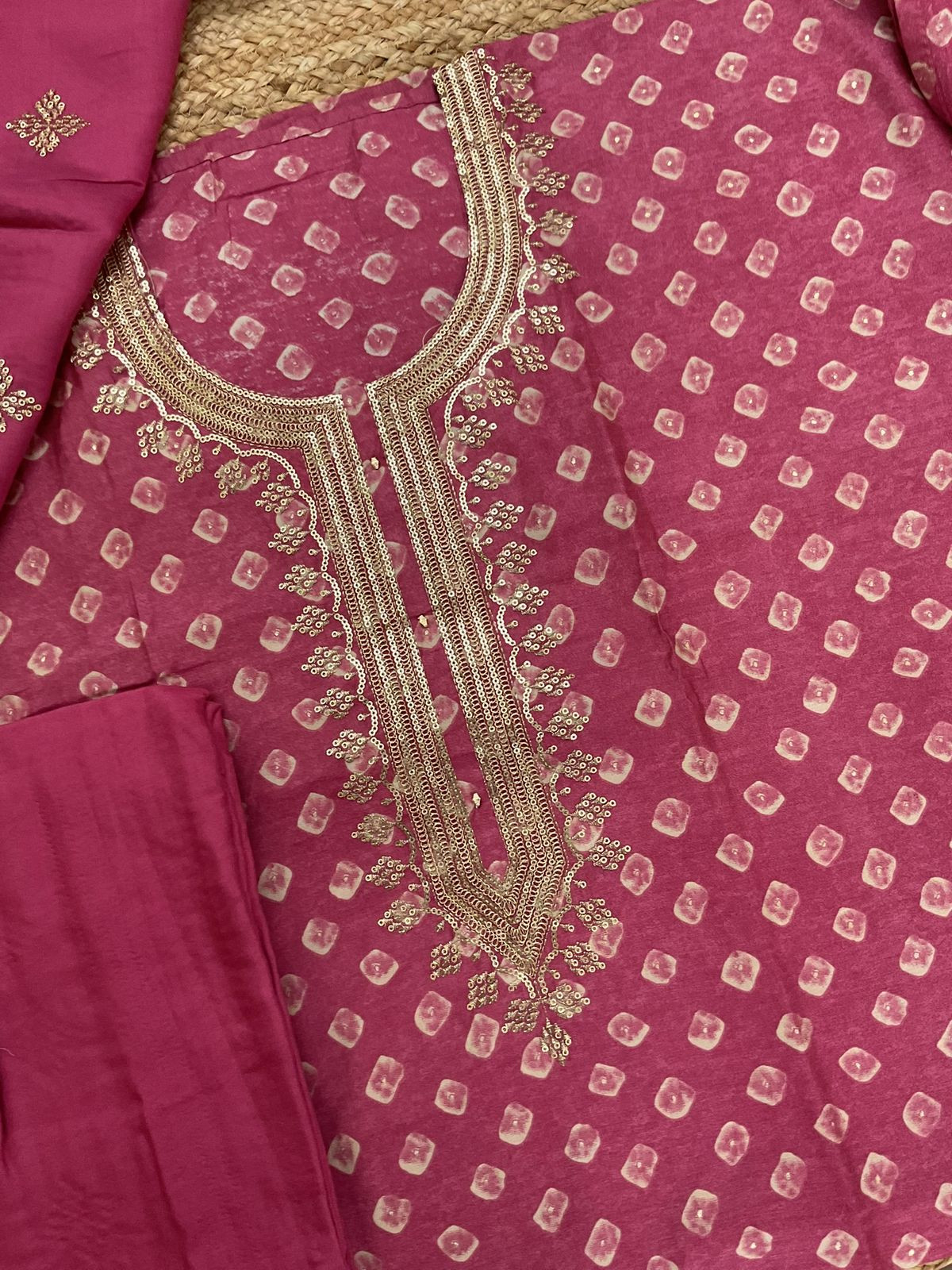 Soft Muslin Printed Embroidered Suit - Pink