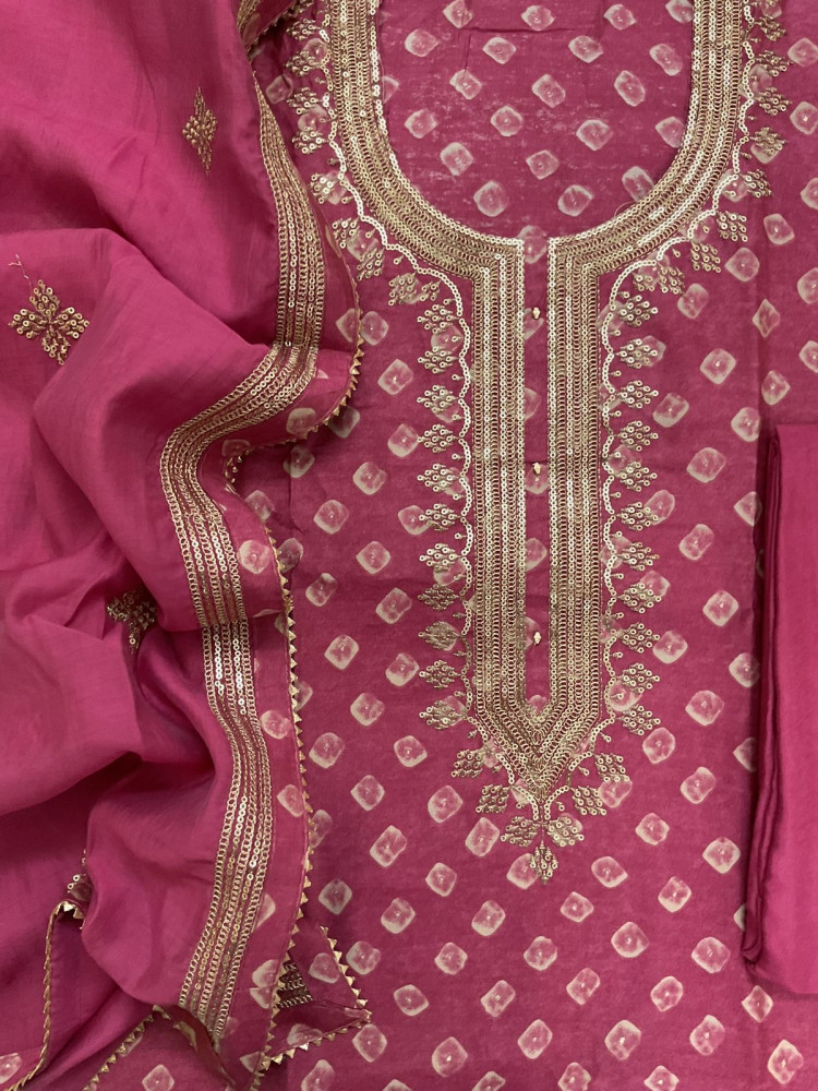 Image of Soft Muslin Printed Embroidered Suit - Pink