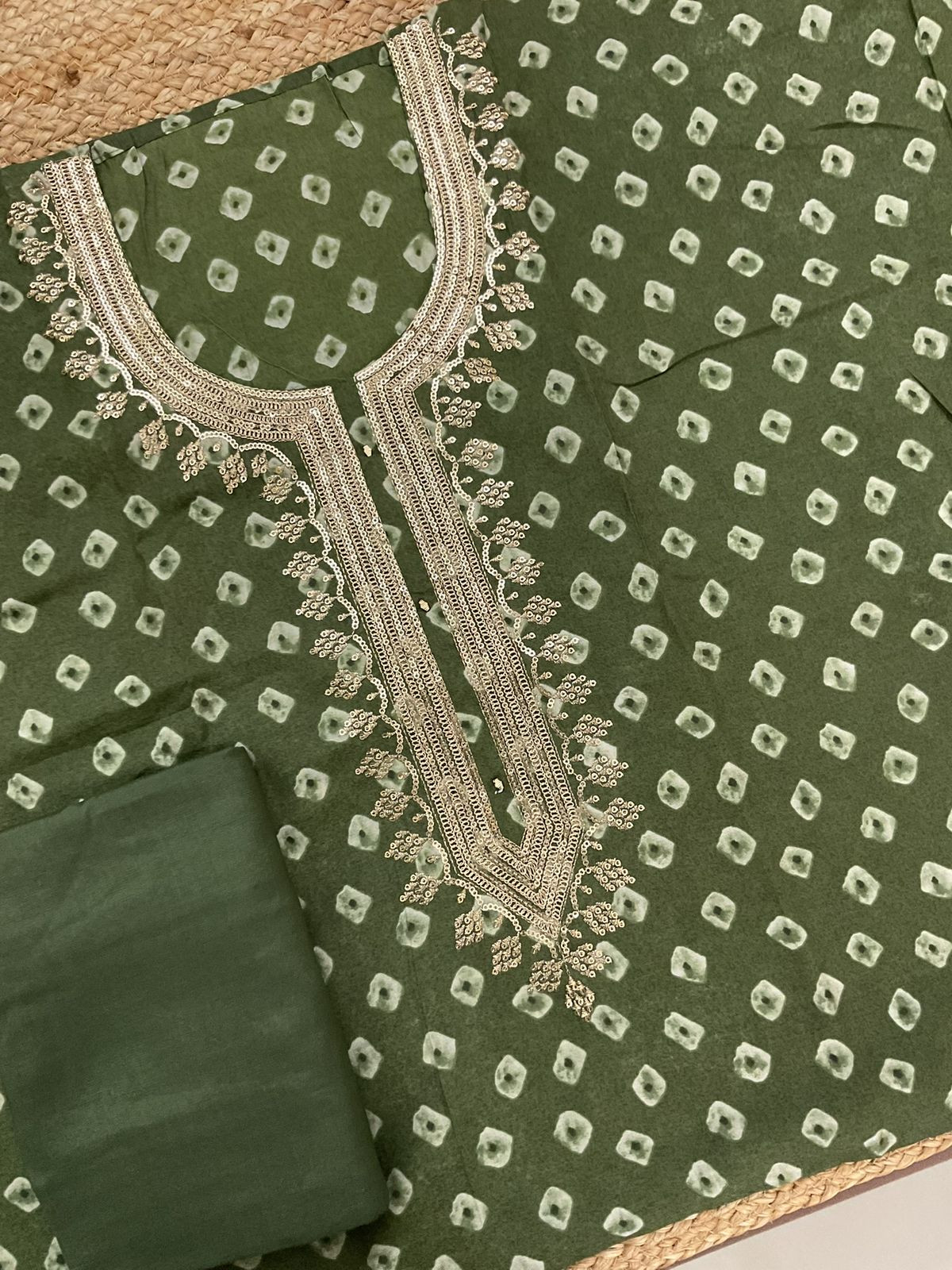 Soft Muslin Printed Embroidered Suit - Dark Green