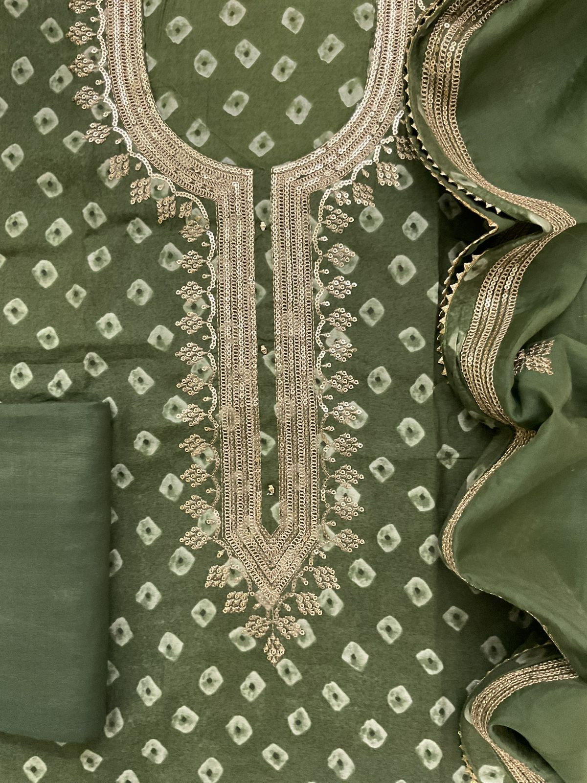 Soft Muslin Printed Embroidered Suit - Dark Green