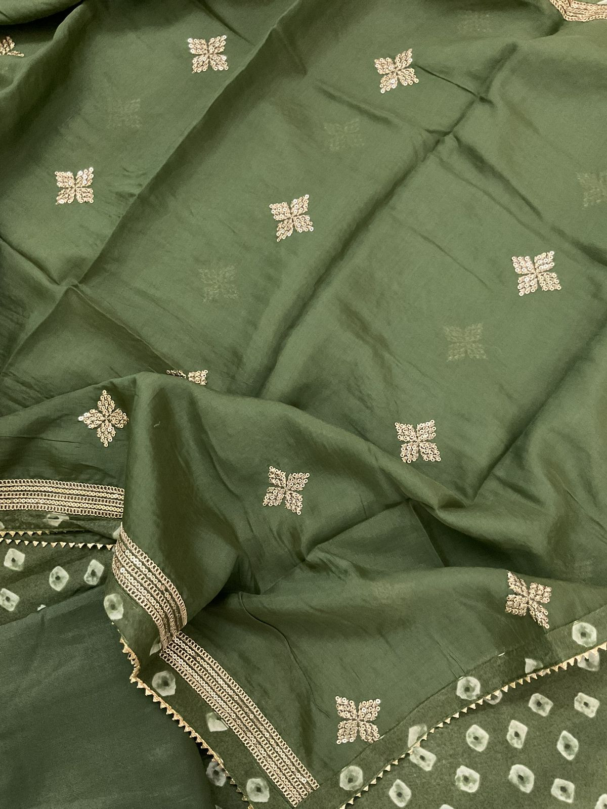 Soft Muslin Printed Embroidered Suit - Dark Green