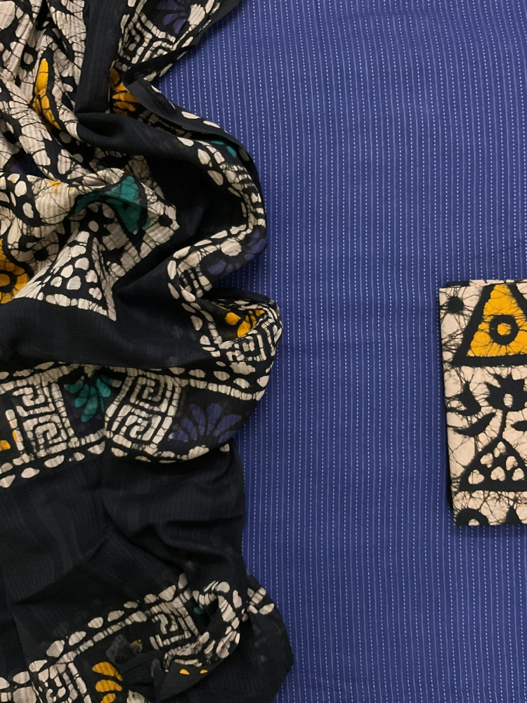 Image of Pure Cotton Self  Embroidered Printed Suit - Blue