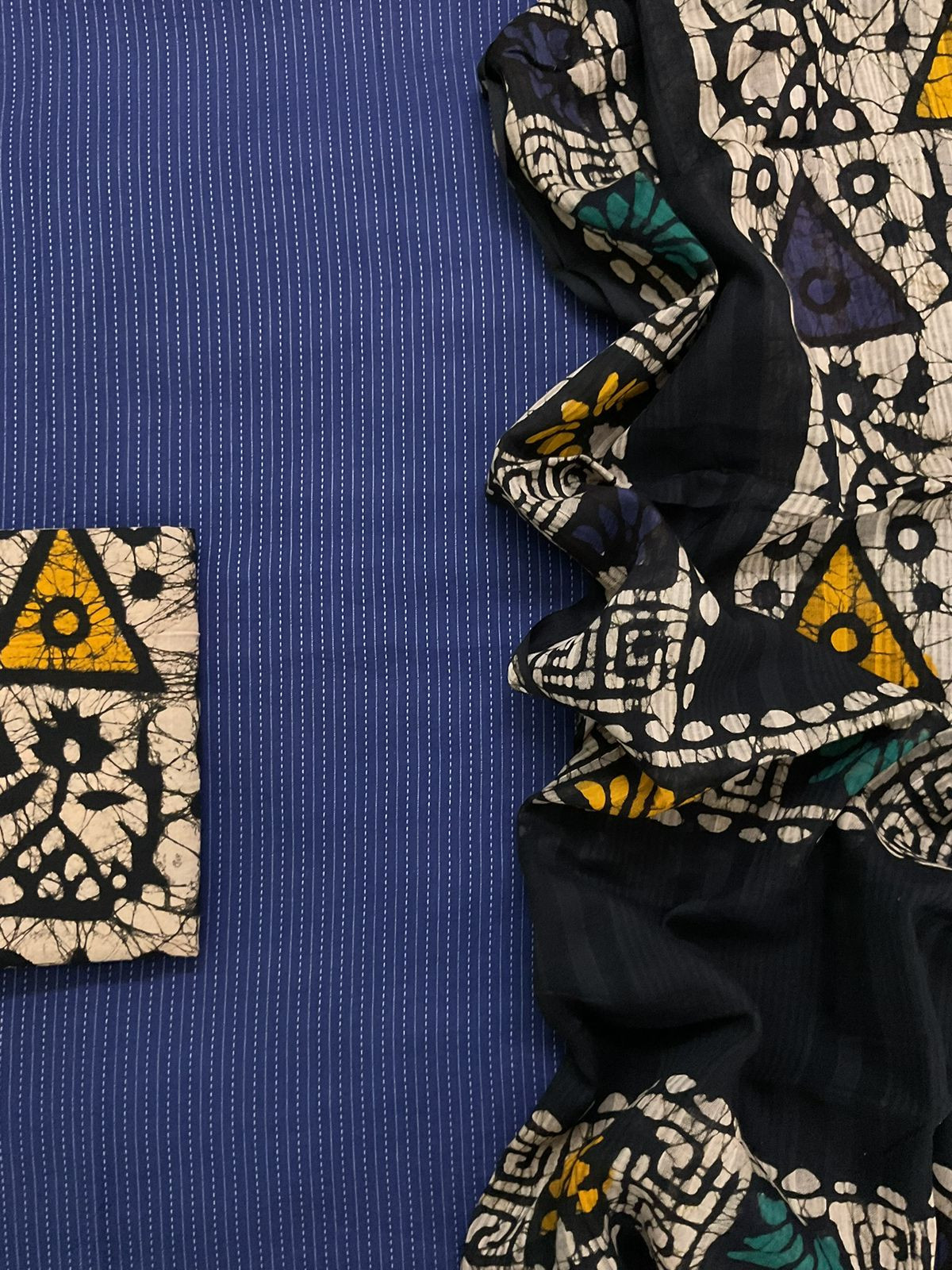 Pure Cotton Self Embroidered Printed Suit - Blue