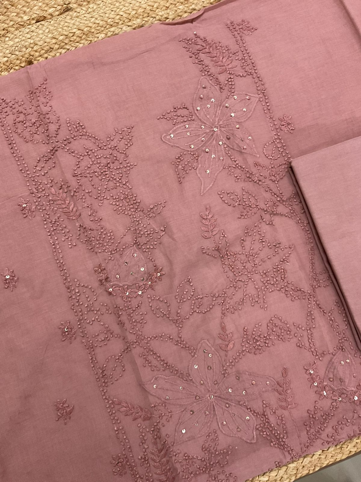 Soft Chanderi Embroidered Suit - Onion Pink
