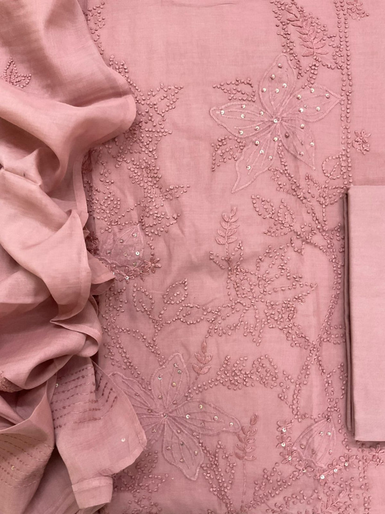 Image of Soft Chanderi Embroidered Suit - Onion Pink