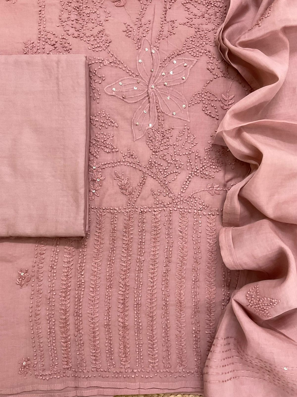 Soft Chanderi Embroidered Suit - Onion Pink