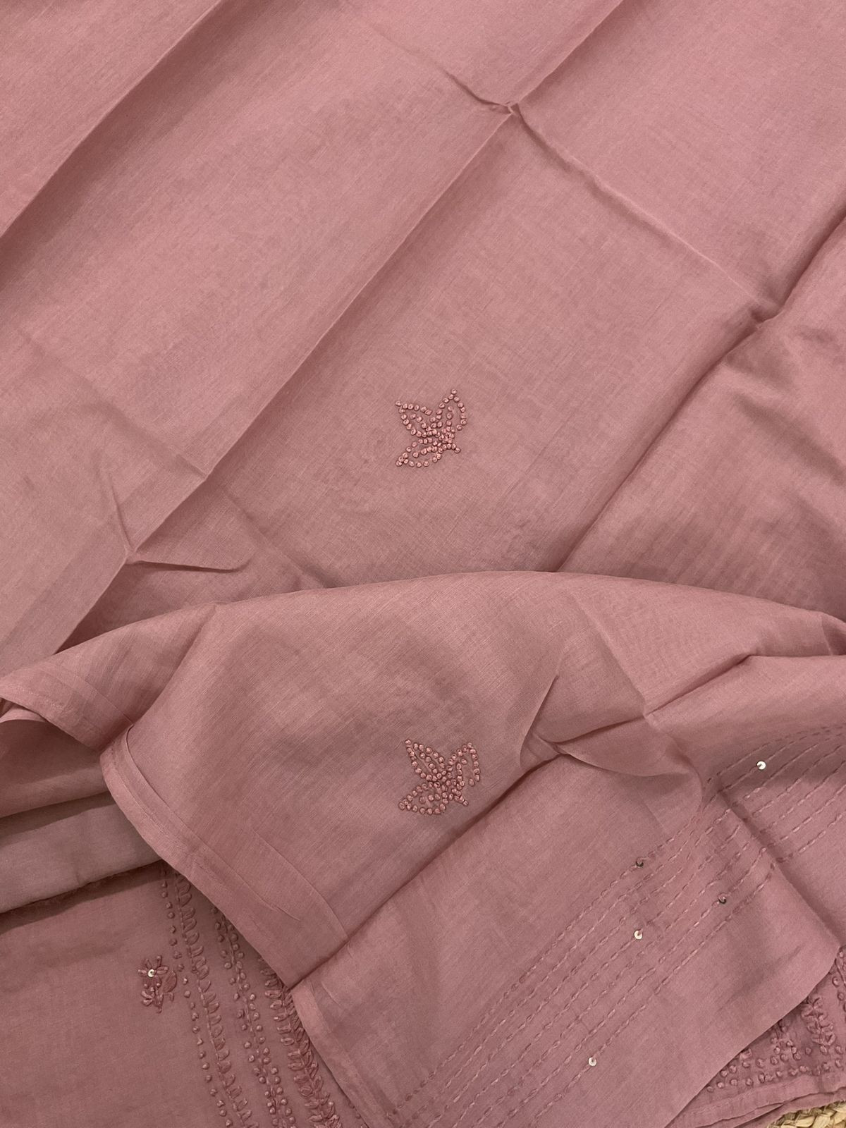 Soft Chanderi Embroidered Suit - Onion Pink