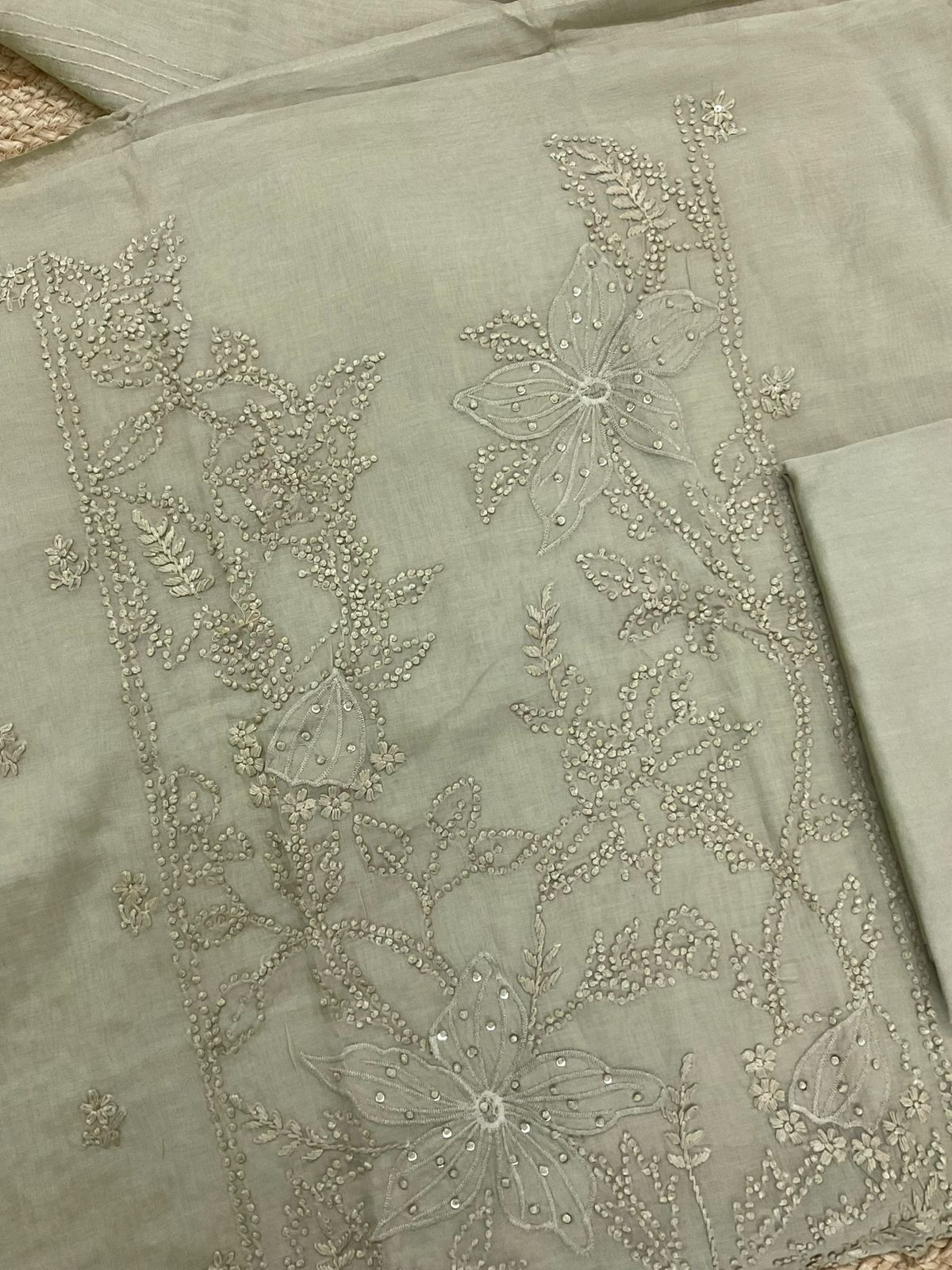 Soft Chanderi Embroidered Suit - Beige