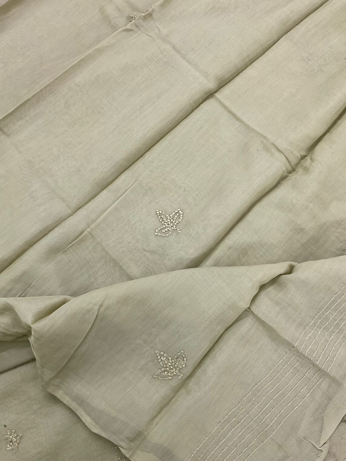 Soft Chanderi Embroidered Suit - Beige