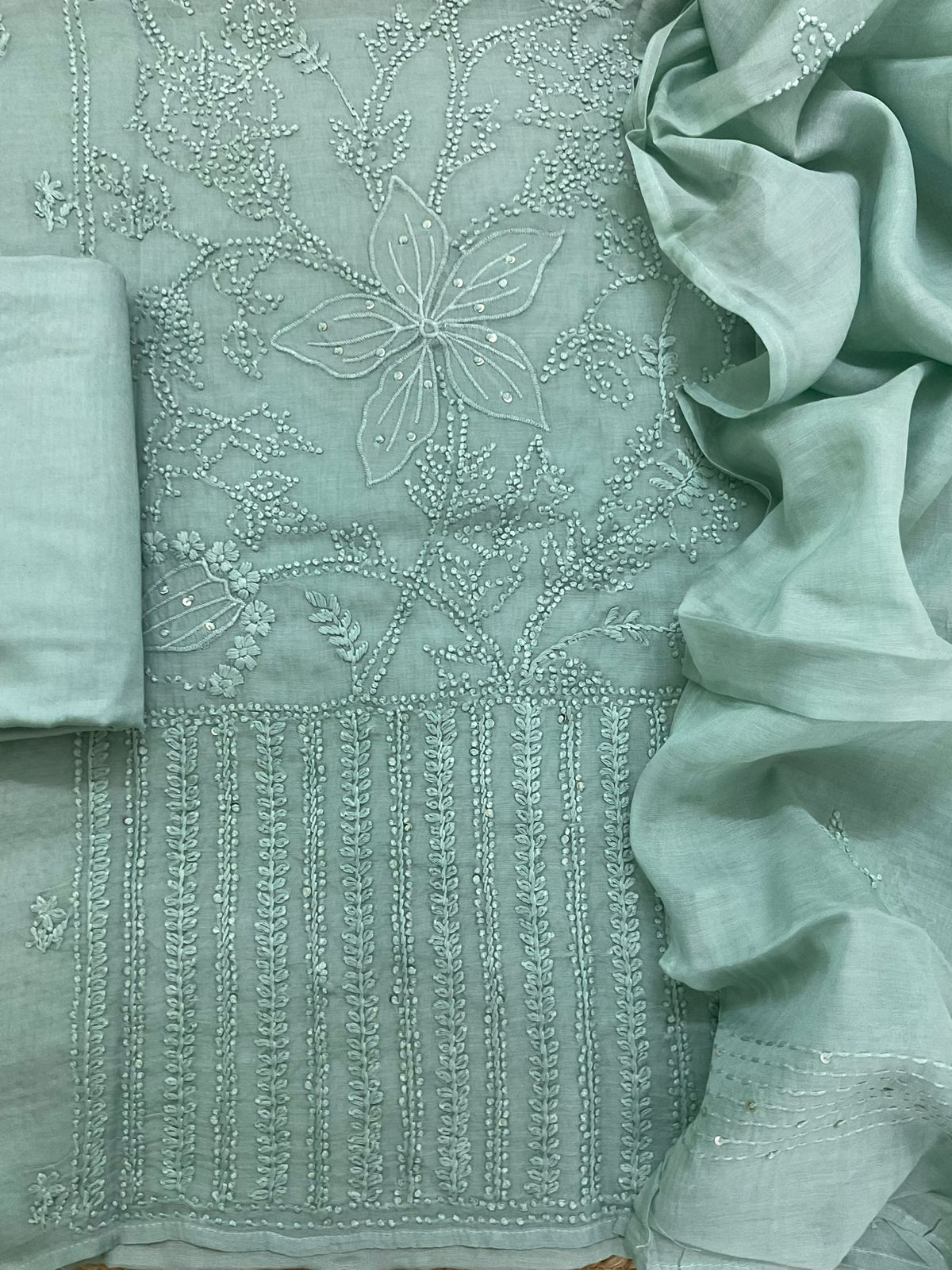 Soft Chanderi Embroidered Suit - Blue