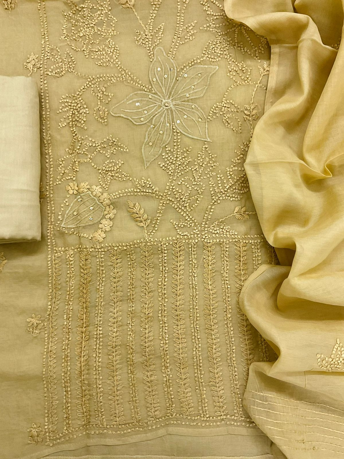 Soft Chanderi Embroidered Suit - Yellow