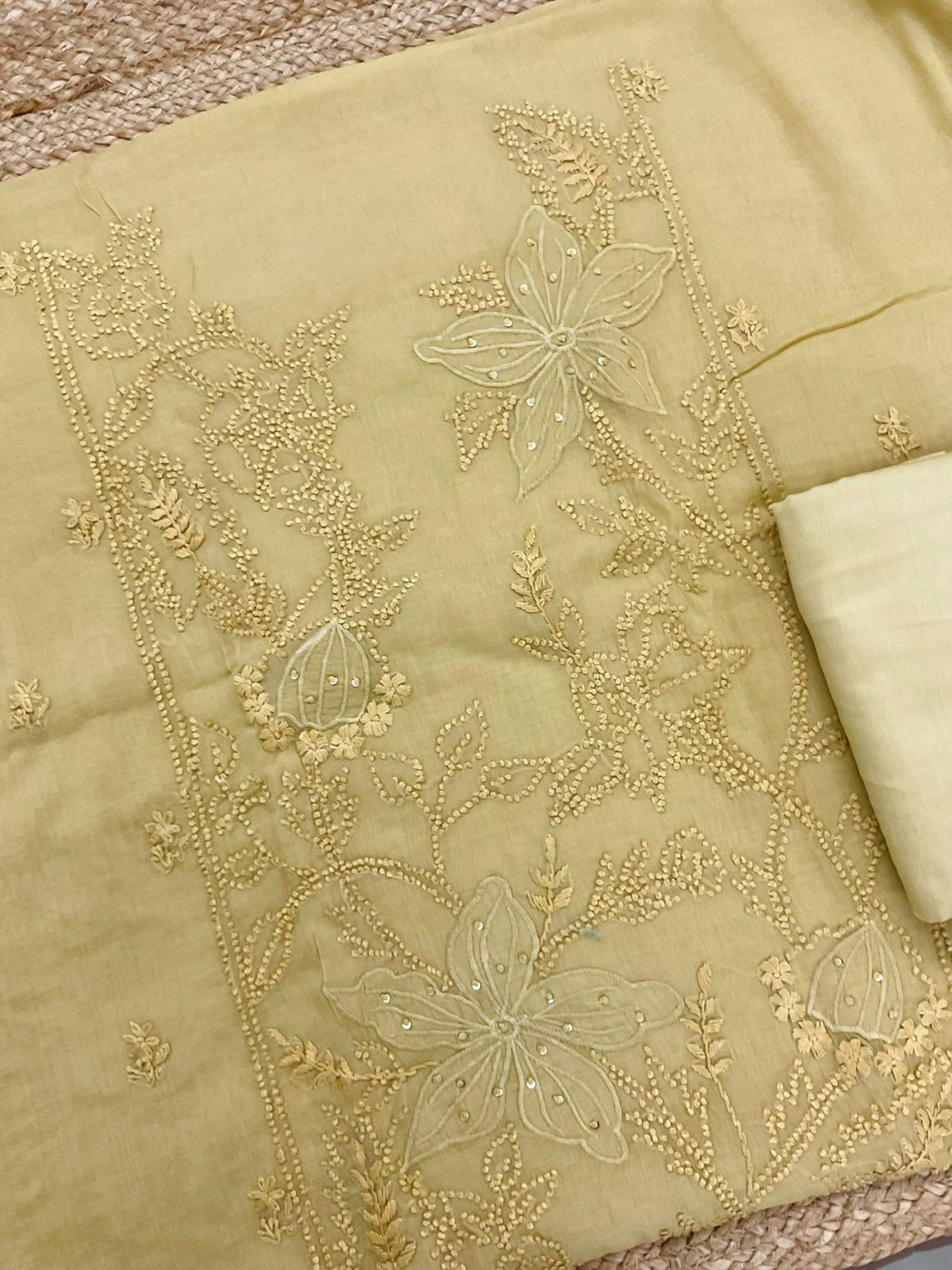 Soft Chanderi Embroidered Suit - Yellow