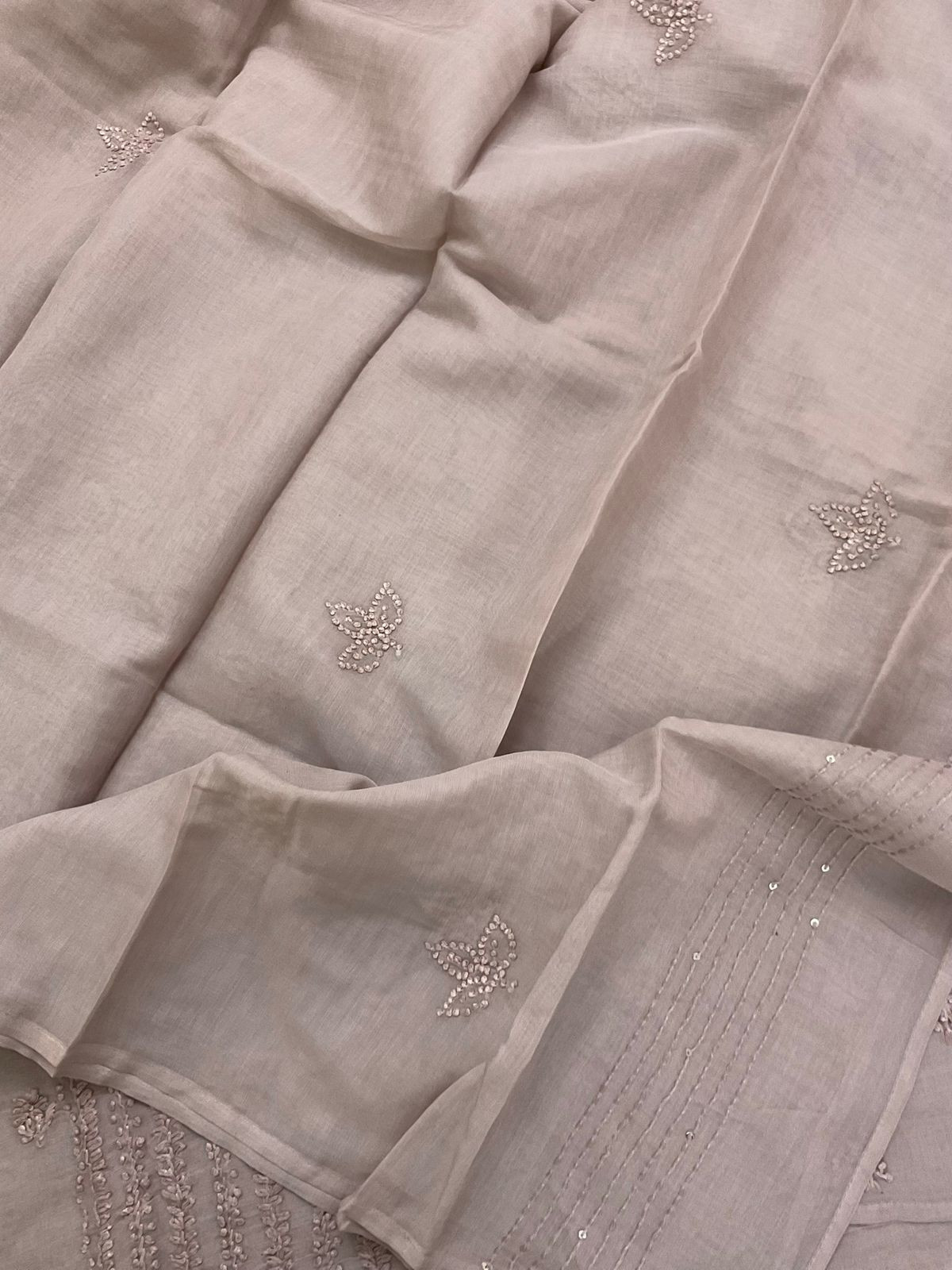 Soft Chanderi Embroidered Suit - Pinkish Beige