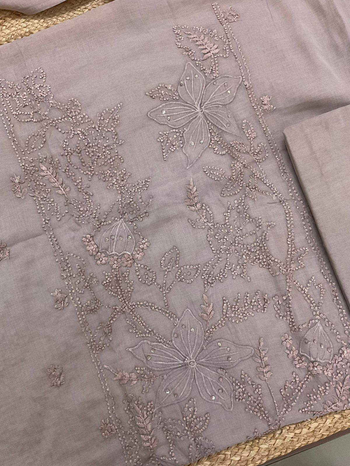 Soft Chanderi Embroidered Suit - Pinkish Beige