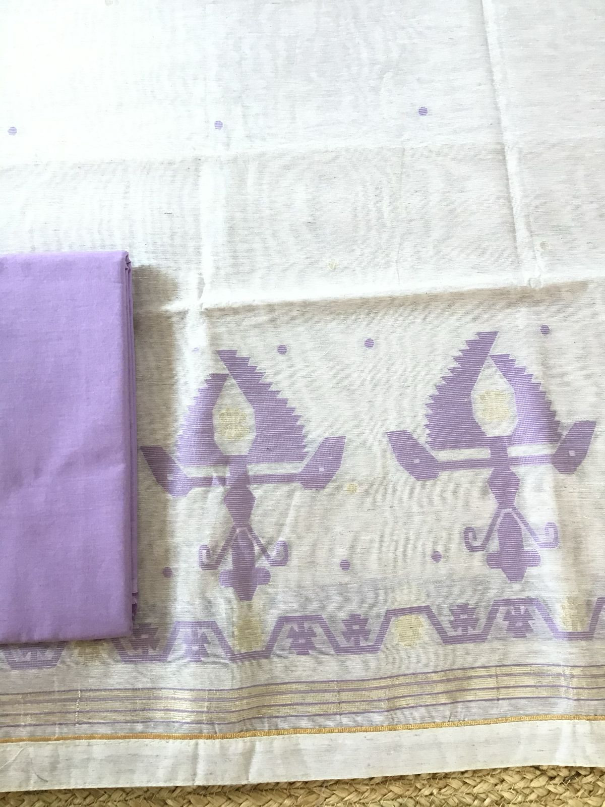 Pure Slub Chanderi Jamdani Weaved Suit - Greyish Off White