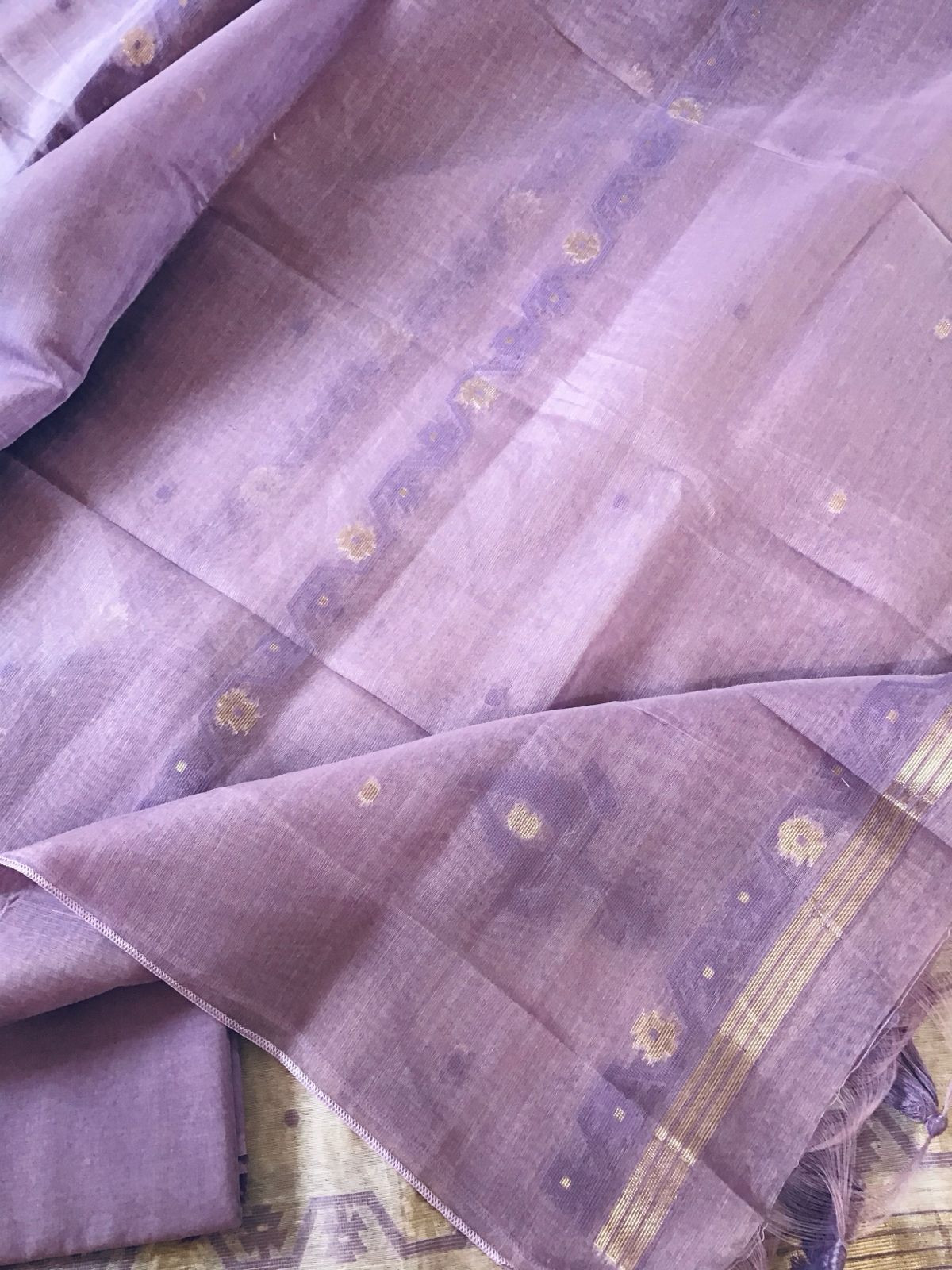 Pure Slub Chanderi Jamdani Weaved Suit - Greyish Off White