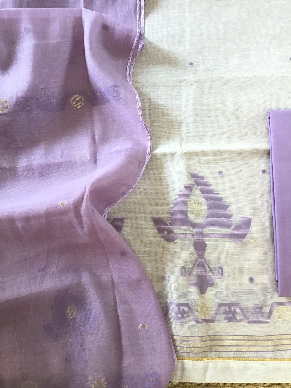 Pure Slub Chanderi Jamdani Weaved Suit - Greyish Off White