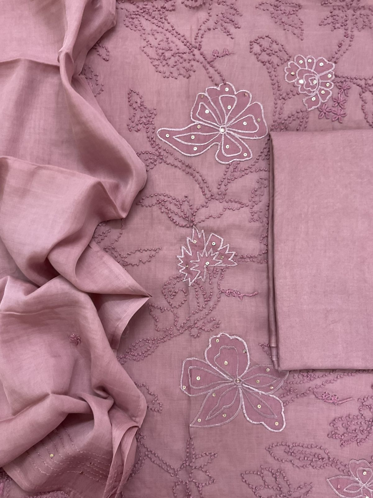 Soft Chanderi Embroidered Suit - Pink