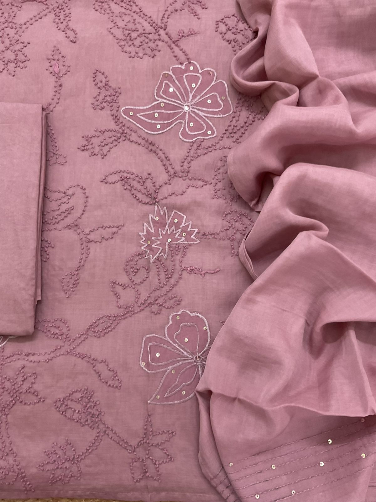 Soft Chanderi Embroidered Suit - Pink