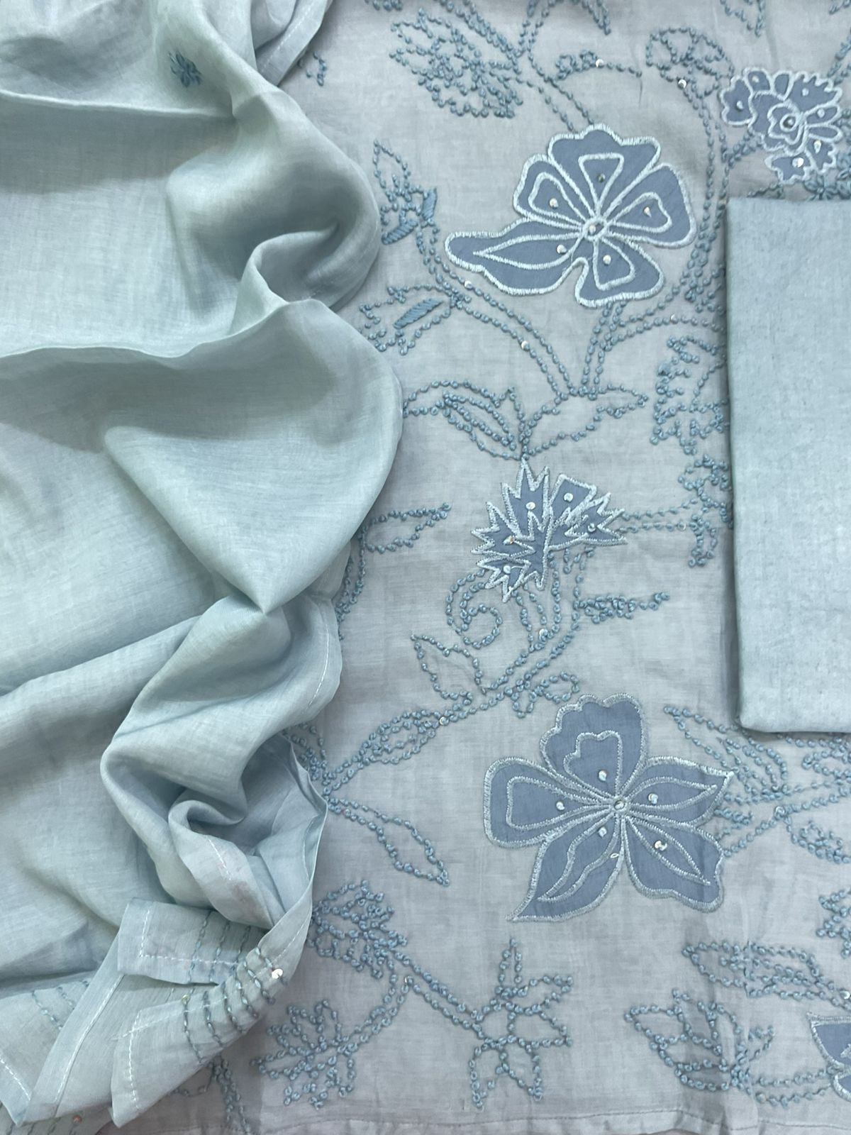 Soft Chanderi Embroidered Suit - Blue