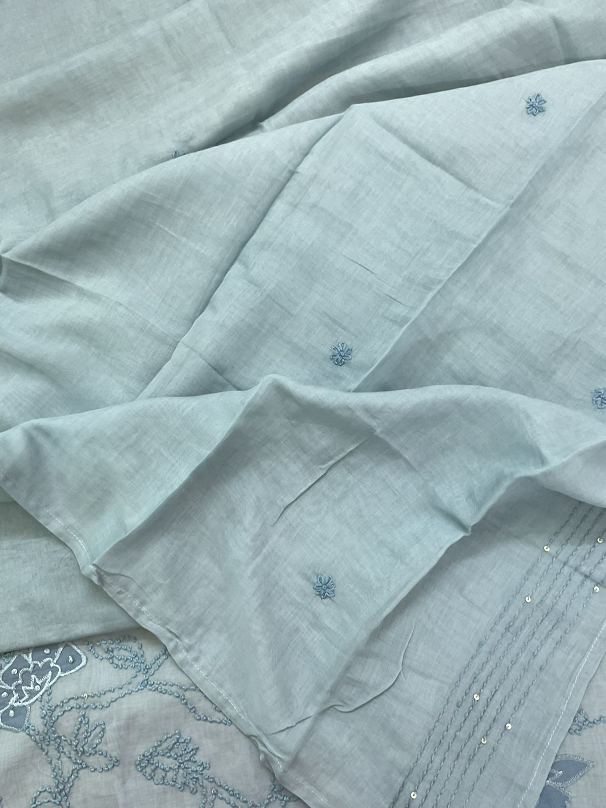 Soft Chanderi Embroidered Suit - Blue