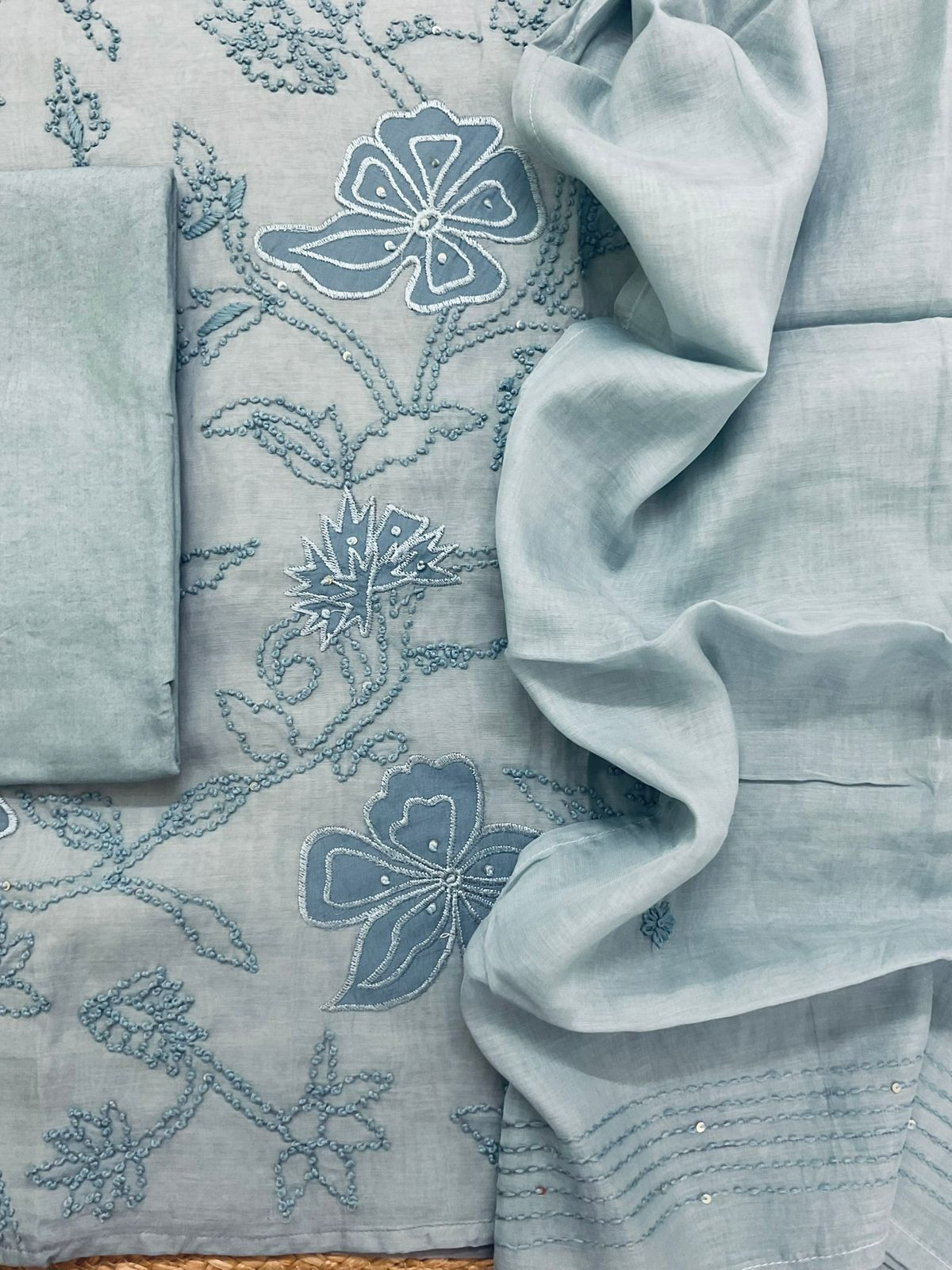 Soft Chanderi Embroidered Suit - Blue