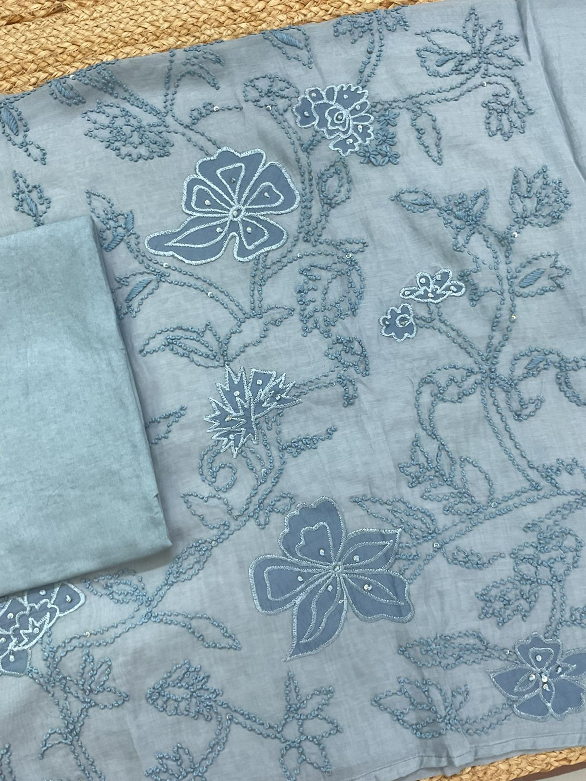 Soft Chanderi Embroidered Suit - Blue